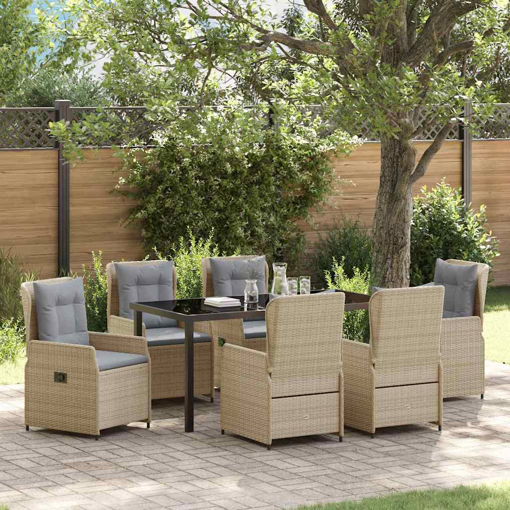 Tuin eettafelset 7 pcs Beige en Licht Grijs poly rattan is nu te koop bij PeponiXL, paradijselijk wonen!