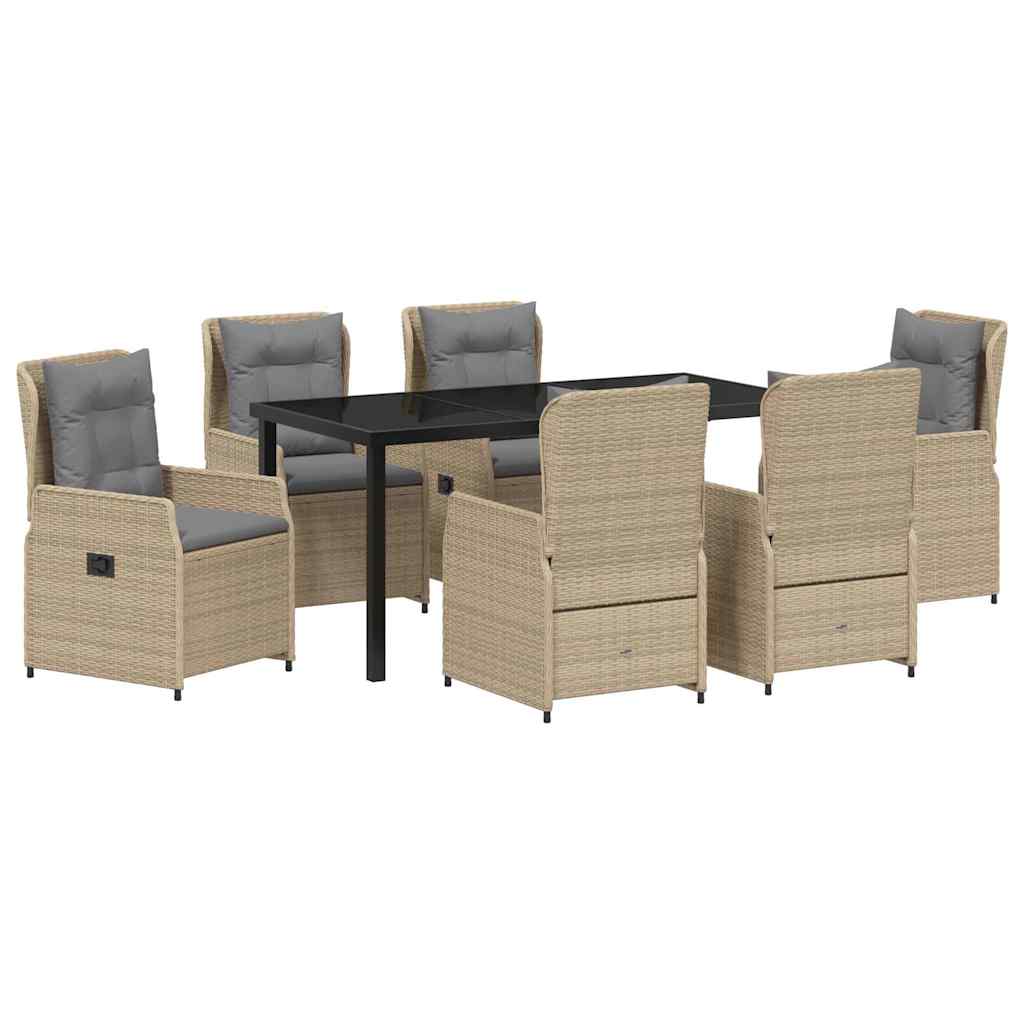 Tuin eettafelset 7 pcs Beige en Licht Grijs poly rattan is nu te koop bij PeponiXL, paradijselijk wonen!