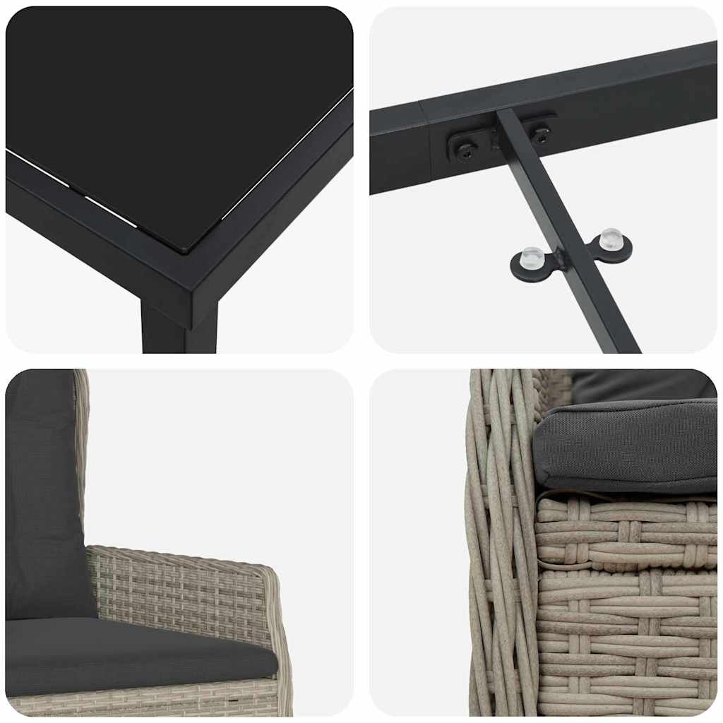 Tuin eettafelset 7 pcs Lichtgrijs poly rattan is nu te koop bij PeponiXL, paradijselijk wonen!