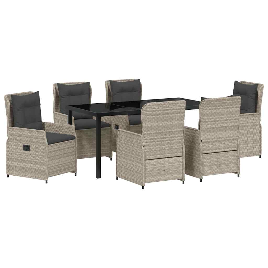 Tuin eettafelset 7 pcs Lichtgrijs poly rattan is nu te koop bij PeponiXL, paradijselijk wonen!
