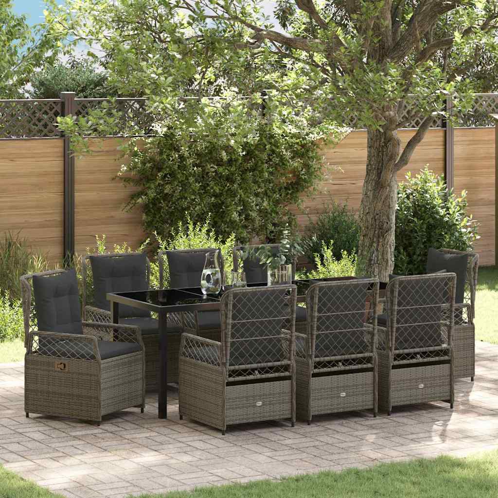 Tuin eettafelset 9 pcs Grijs poly rattan is nu te koop bij PeponiXL, paradijselijk wonen!