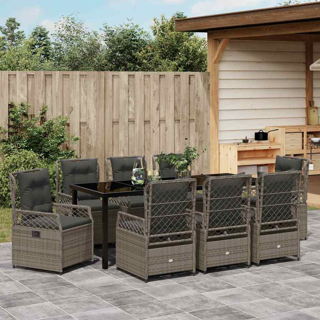 Tuin eettafelset 9 pcs Grijs poly rattan is nu te koop bij PeponiXL, paradijselijk wonen!