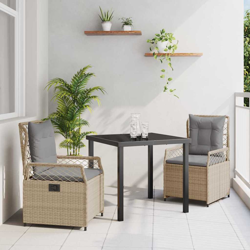 Tuin eettafelset 3 pcs Beige en Licht Grijs poly rattan is nu te koop bij PeponiXL, paradijselijk wonen!
