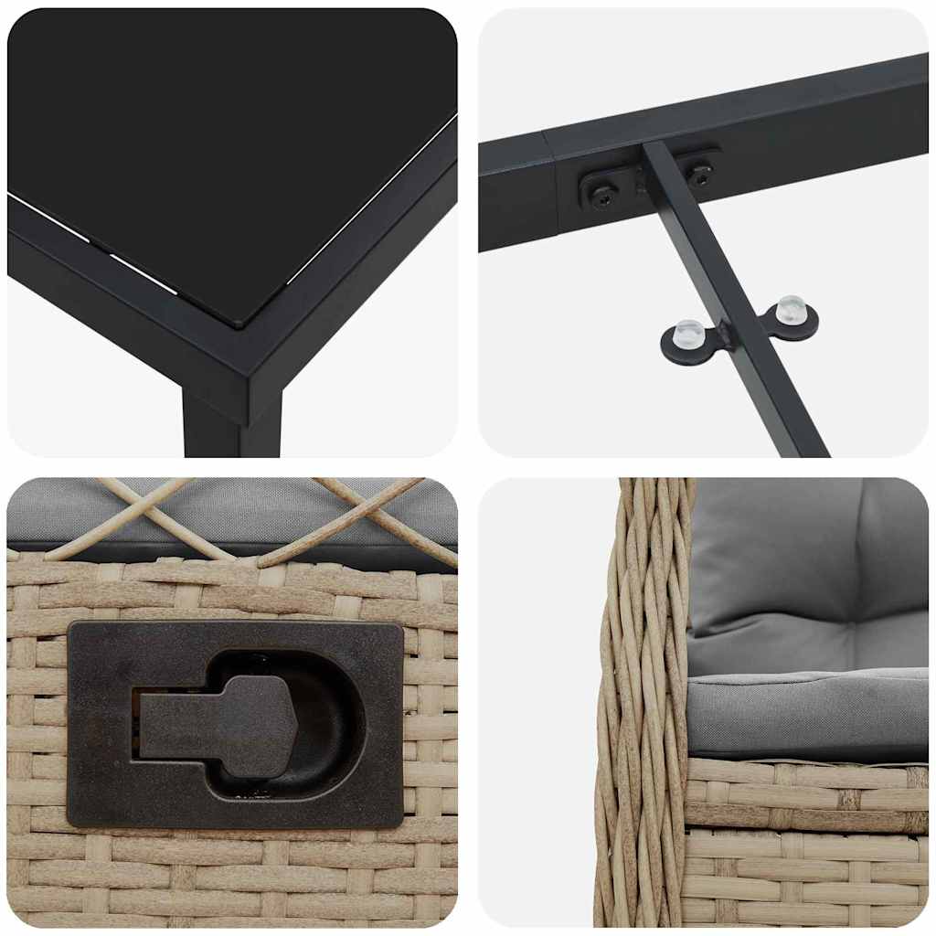 Tuin eettafelset 7 pcs Beige en Licht Grijs poly rattan is nu te koop bij PeponiXL, paradijselijk wonen!