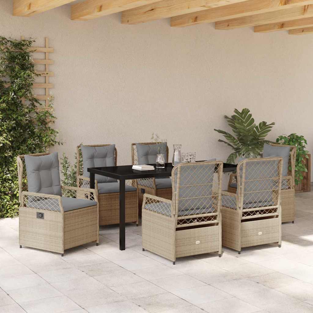 Tuin eettafelset 7 pcs Beige en Licht Grijs poly rattan is nu te koop bij PeponiXL, paradijselijk wonen!