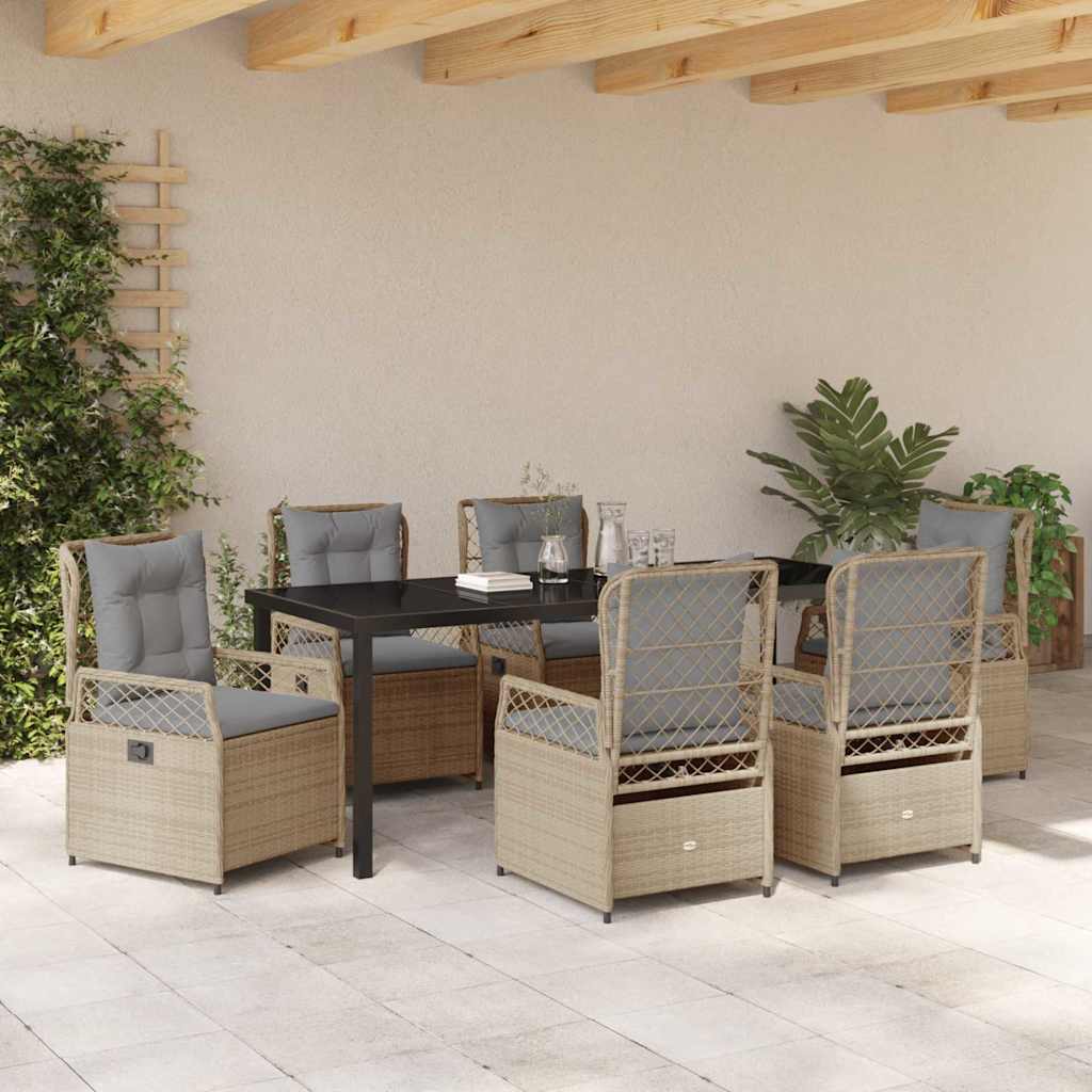 Tuin eettafelset 7 pcs Beige en Licht Grijs poly rattan is nu te koop bij PeponiXL, paradijselijk wonen!