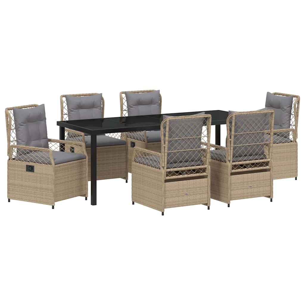 Tuin eettafelset 7 pcs Beige en Licht Grijs poly rattan is nu te koop bij PeponiXL, paradijselijk wonen!