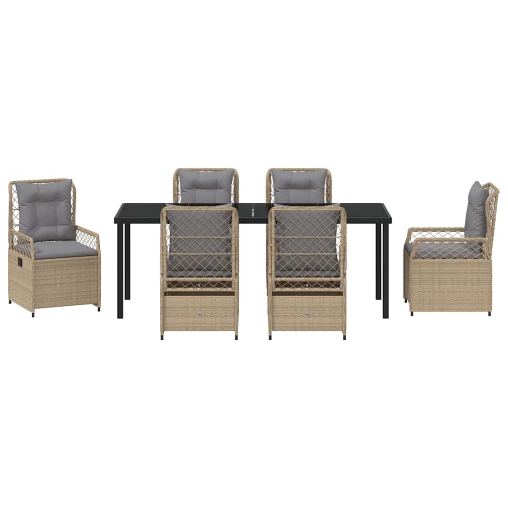 Tuin eettafelset 7 pcs Beige en Licht Grijs poly rattan is nu te koop bij PeponiXL, paradijselijk wonen!