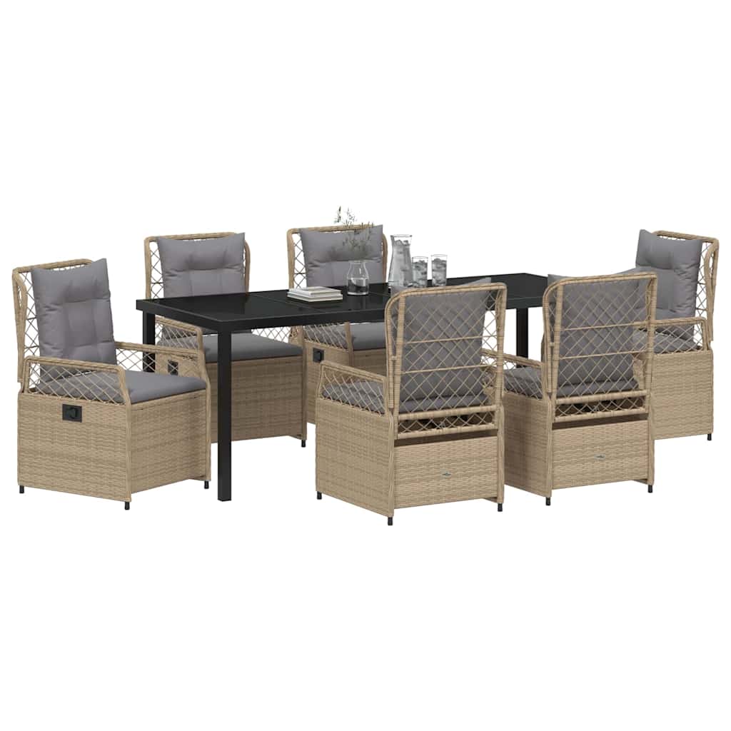 Tuin eettafelset 7 pcs Beige en Licht Grijs poly rattan is nu te koop bij PeponiXL, paradijselijk wonen!