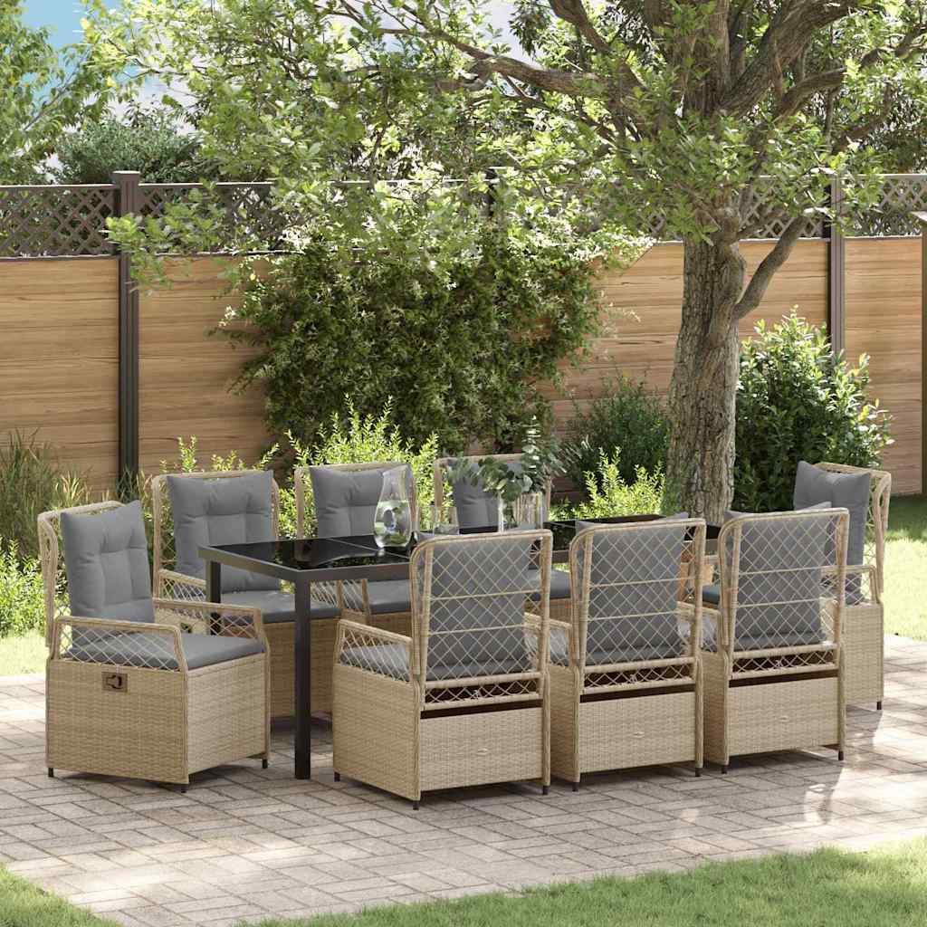 Tuin eettafelset 9 pcs Beige en Licht Grijs poly rattan is nu te koop bij PeponiXL, paradijselijk wonen!