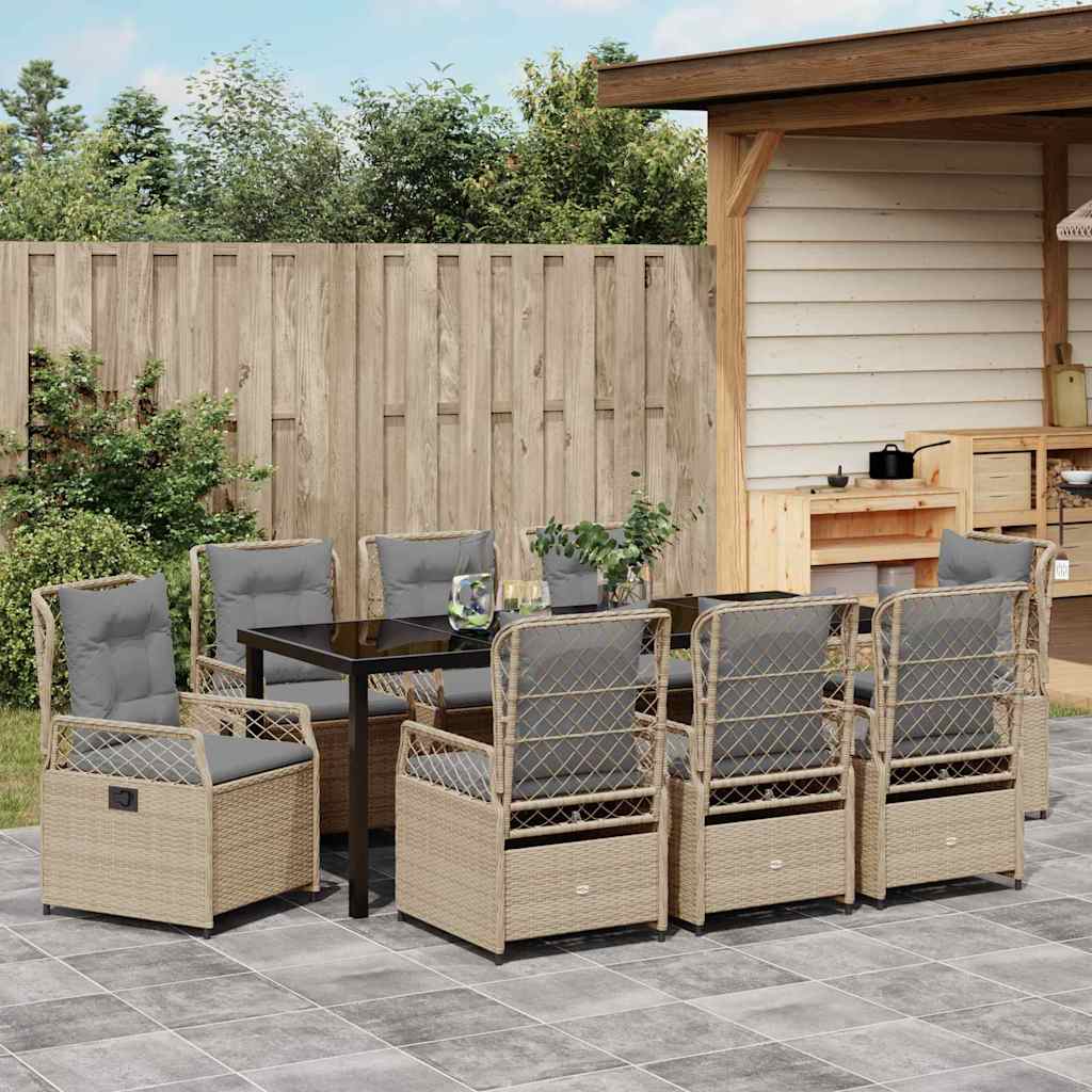 Tuin eettafelset 9 pcs Beige en Licht Grijs poly rattan is nu te koop bij PeponiXL, paradijselijk wonen!