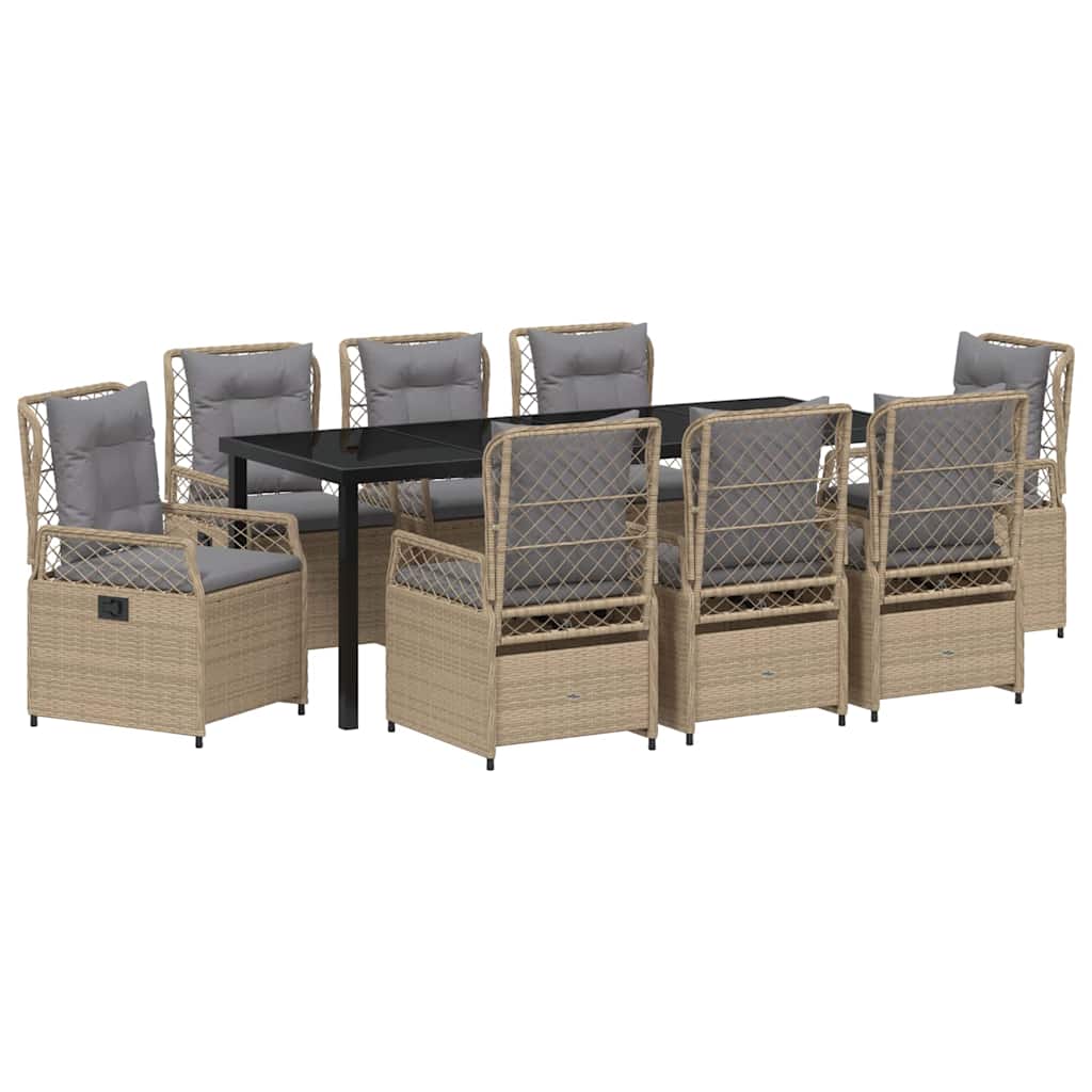 Tuin eettafelset 9 pcs Beige en Licht Grijs poly rattan is nu te koop bij PeponiXL, paradijselijk wonen!
