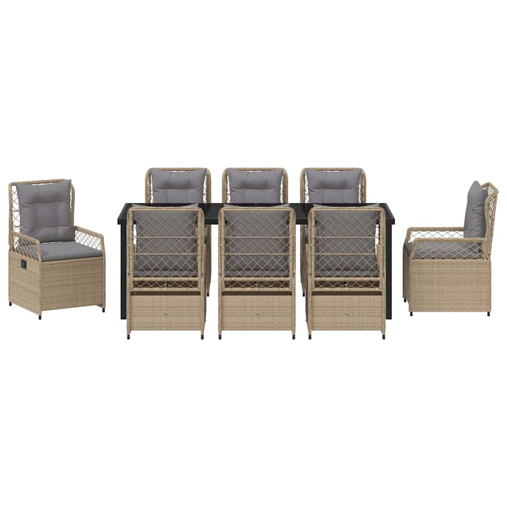 Tuin eettafelset 9 pcs Beige en Licht Grijs poly rattan is nu te koop bij PeponiXL, paradijselijk wonen!