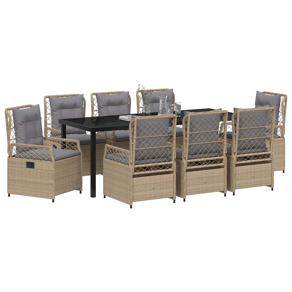Tuin eettafelset 9 pcs Beige en Licht Grijs poly rattan is nu te koop bij PeponiXL, paradijselijk wonen!