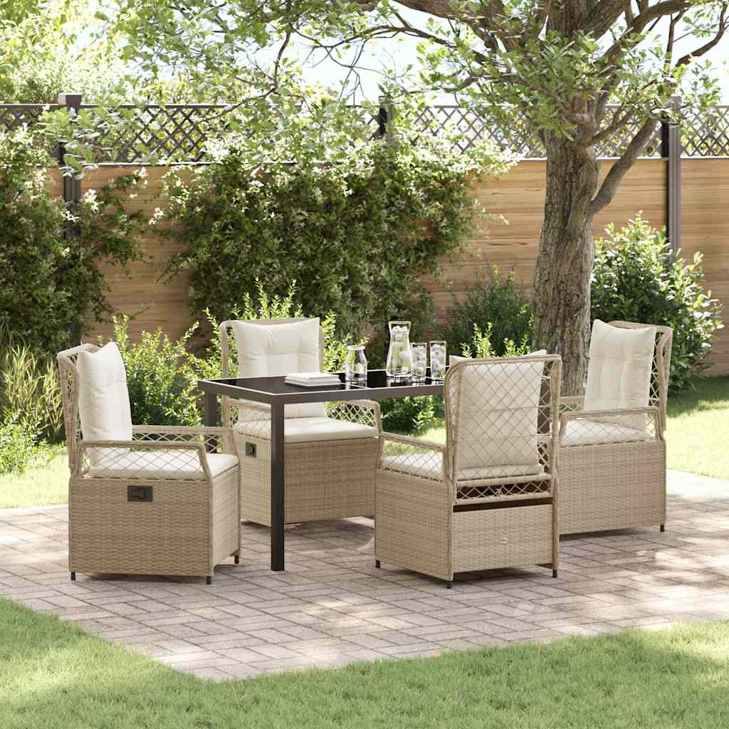 Tuin eettafelset 5 pcs Beige en Crème Wit poly rattan is nu te koop bij PeponiXL, paradijselijk wonen!