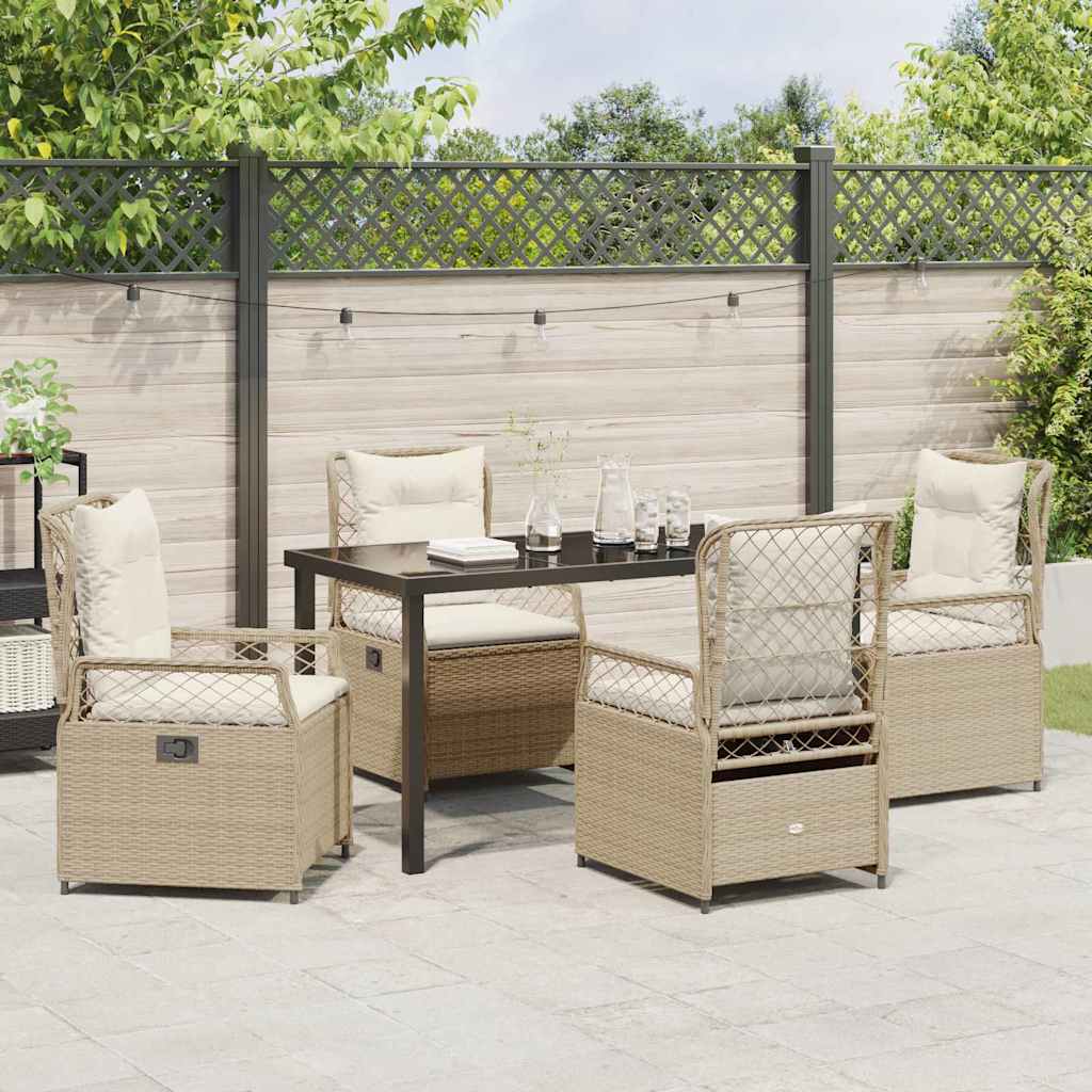 Tuin eettafelset 5 pcs Beige en Crème Wit poly rattan is nu te koop bij PeponiXL, paradijselijk wonen!