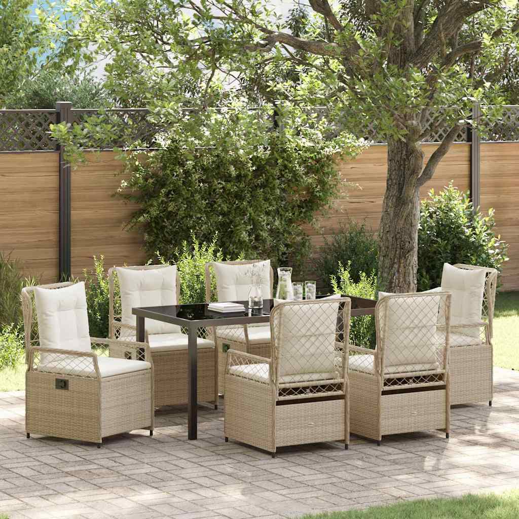 Tuin eettafelset 7 pcs Beige en Crème Wit poly rattan is nu te koop bij PeponiXL, paradijselijk wonen!