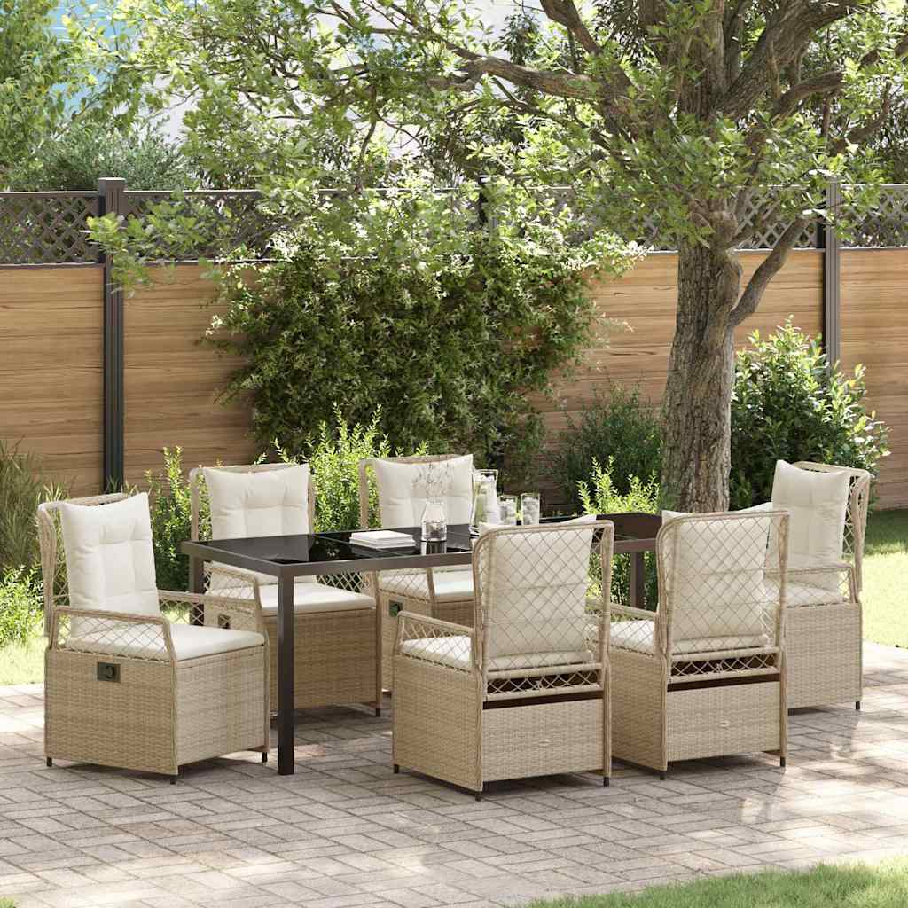 Tuin eettafelset 7 pcs Beige en Crème Wit poly rattan is nu te koop bij PeponiXL, paradijselijk wonen!