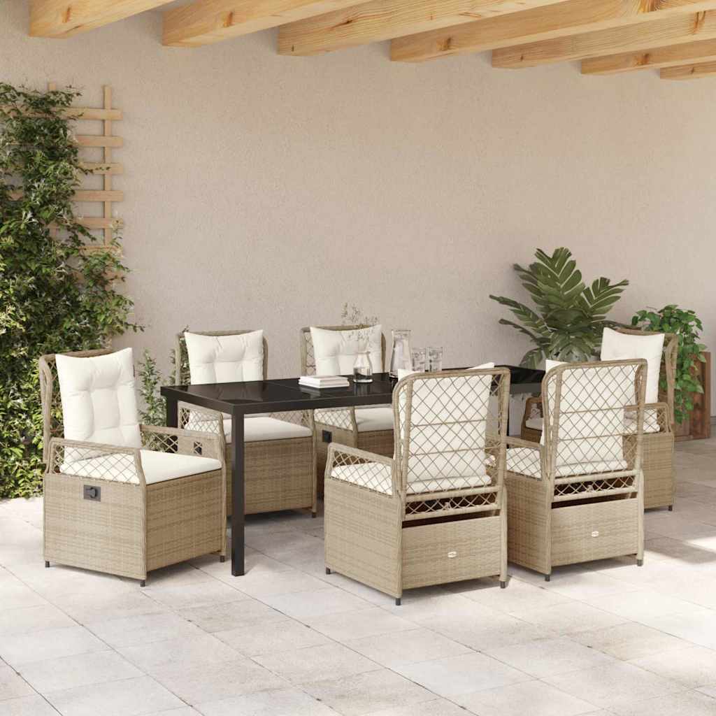 Tuin eettafelset 7 pcs Beige en Crème Wit poly rattan is nu te koop bij PeponiXL, paradijselijk wonen!
