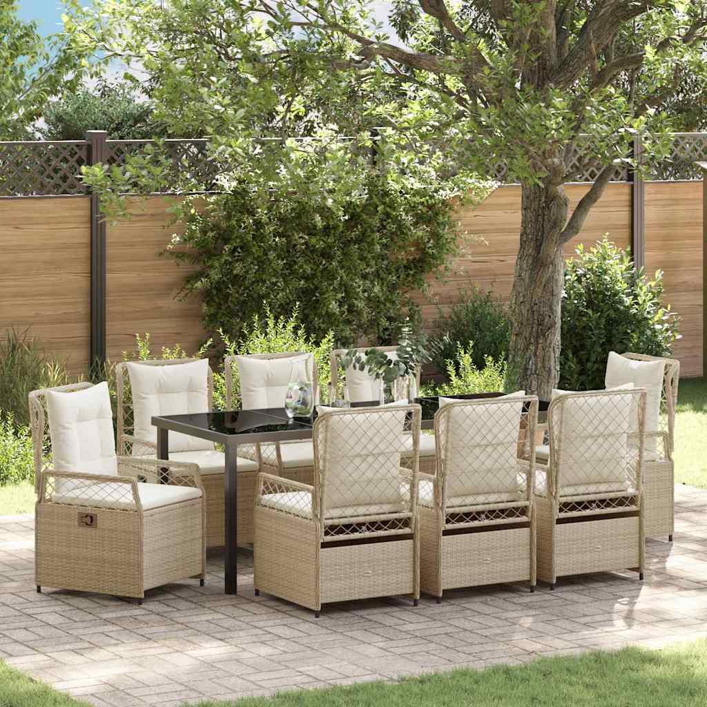 Tuin eettafelset 9 pcs Beige en Crème Wit poly rattan is nu te koop bij PeponiXL, paradijselijk wonen!