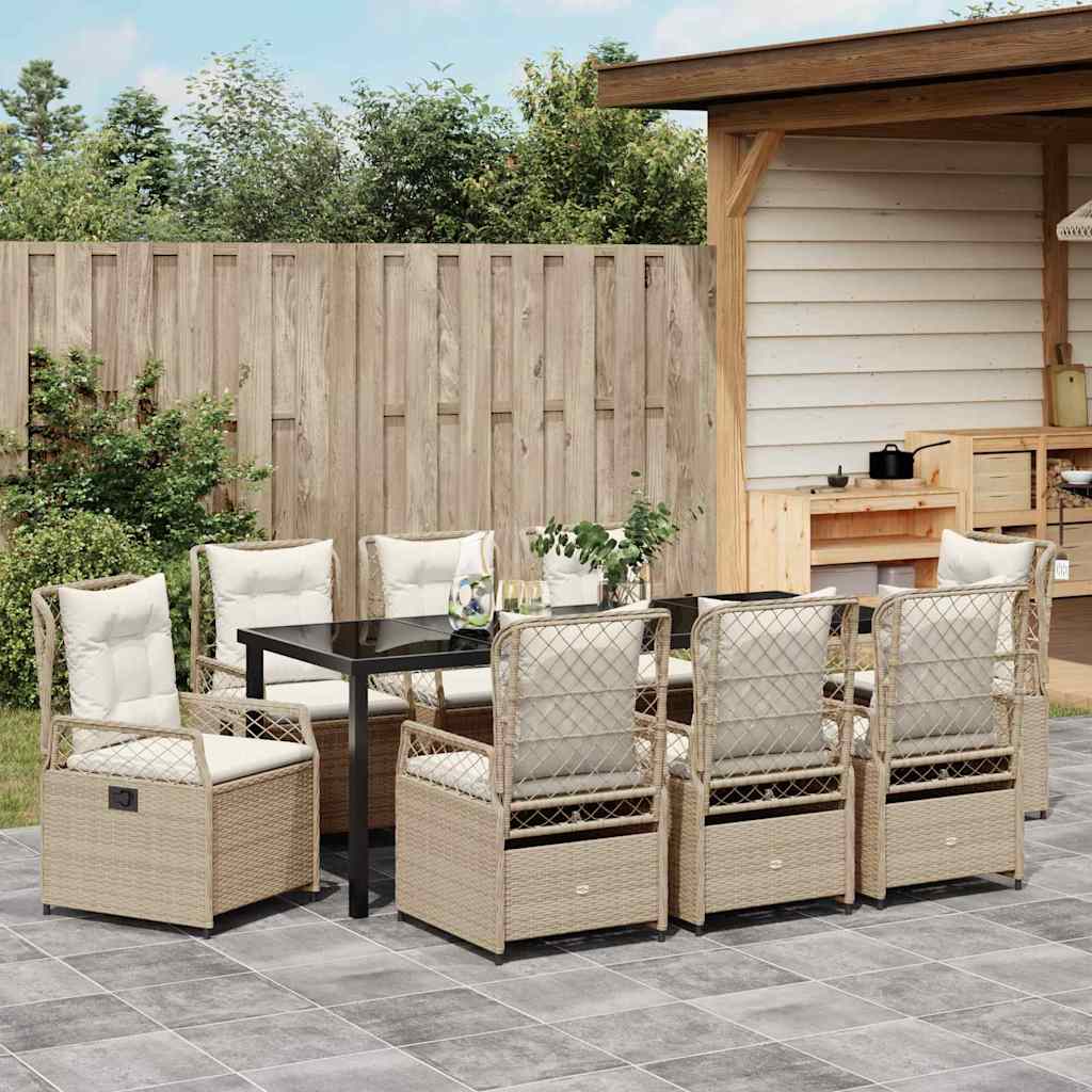 Tuin eettafelset 9 pcs Beige en Crème Wit poly rattan is nu te koop bij PeponiXL, paradijselijk wonen!