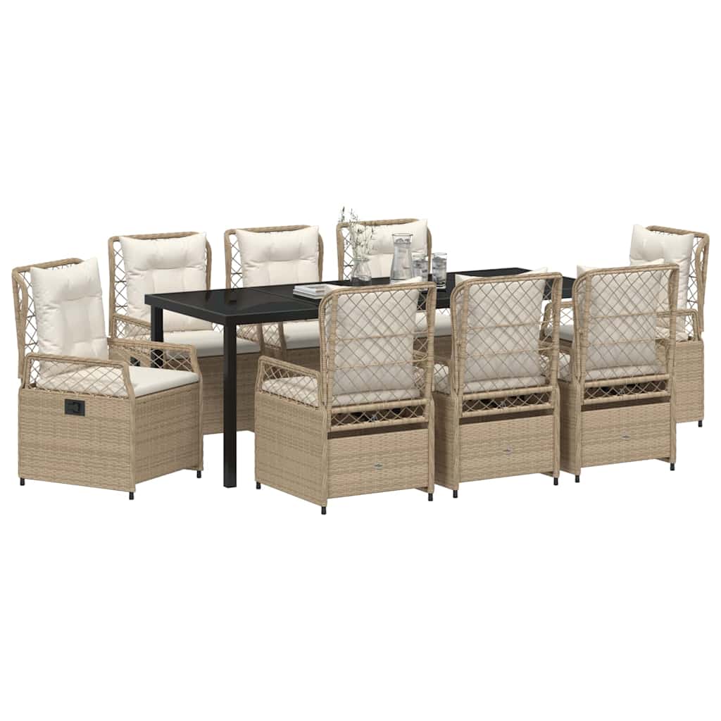 Tuin eettafelset 9 pcs Beige en Crème Wit poly rattan is nu te koop bij PeponiXL, paradijselijk wonen!