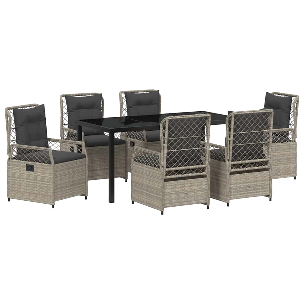 Tuin eettafelset 7 pcs Lichtgrijs poly rattan is nu te koop bij PeponiXL, paradijselijk wonen!