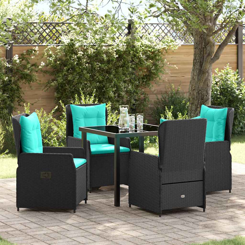 Tuin Eetset met kussen 5 pcs Zwart Poly riet is nu te koop bij PeponiXL, paradijselijk wonen!