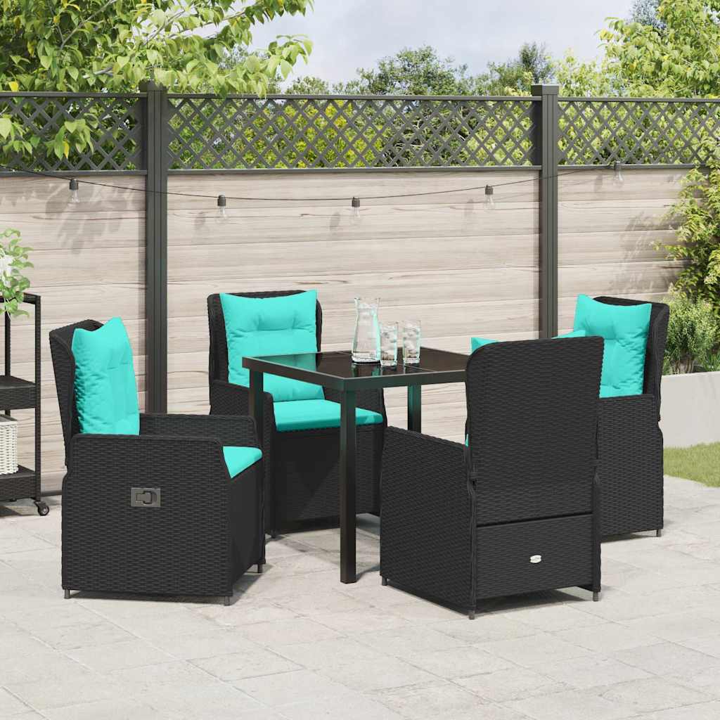 Tuin Eetset met kussen 5 pcs Zwart Poly riet is nu te koop bij PeponiXL, paradijselijk wonen!