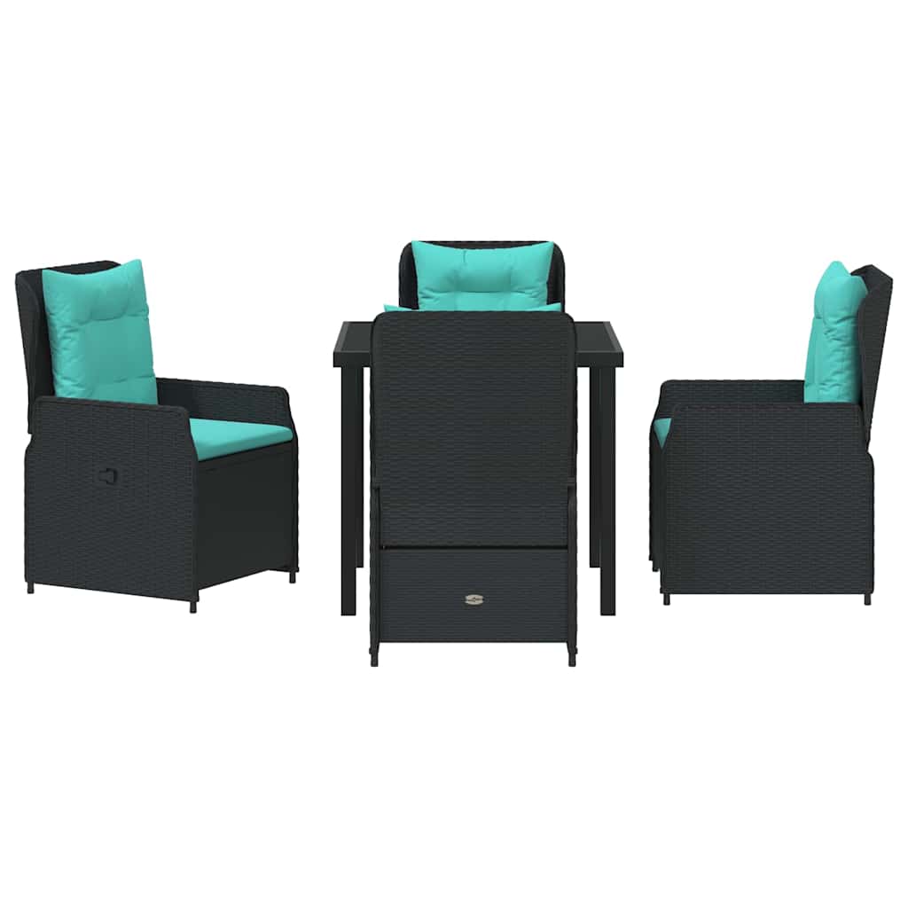 Tuin Eetset met kussen 5 pcs Zwart Poly riet is nu te koop bij PeponiXL, paradijselijk wonen!