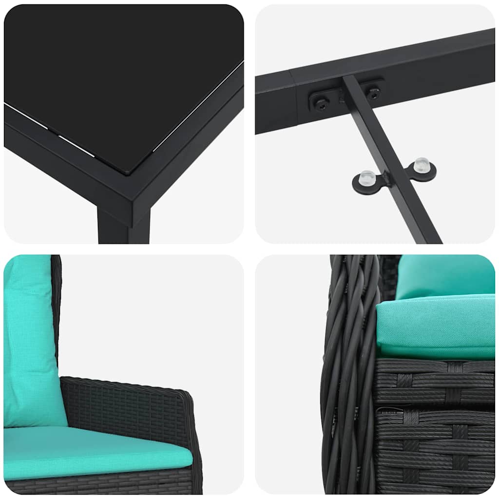 Tuin Eetset met kussen 7 pcs Zwart Poly riet is nu te koop bij PeponiXL, paradijselijk wonen!