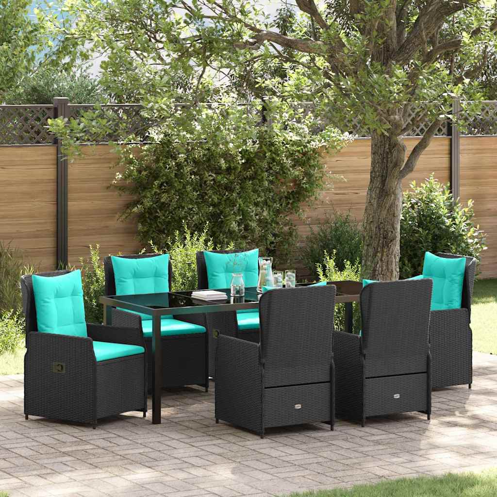 Tuin Eetset met kussen 7 pcs Zwart Poly riet is nu te koop bij PeponiXL, paradijselijk wonen!