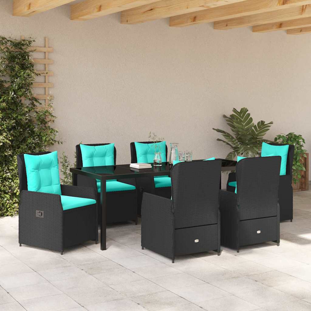 Tuin Eetset met kussen 7 pcs Zwart Poly riet is nu te koop bij PeponiXL, paradijselijk wonen!