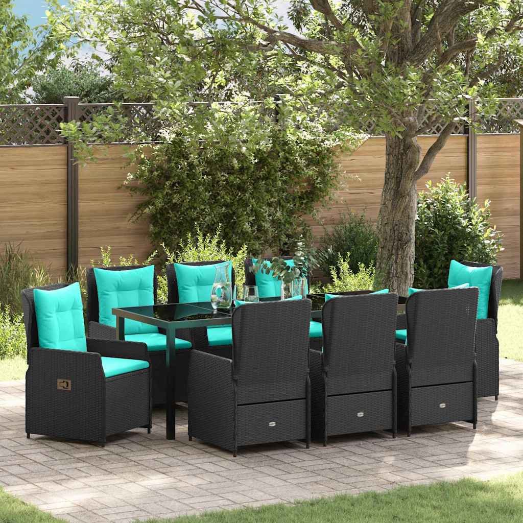 Tuin Eetset met kussen 9 pcs Zwart Poly riet is nu te koop bij PeponiXL, paradijselijk wonen!