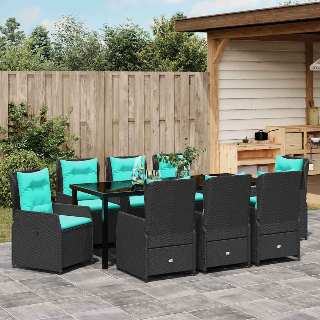 Tuin Eetset met kussen 9 pcs Zwart Poly riet is nu te koop bij PeponiXL, paradijselijk wonen!