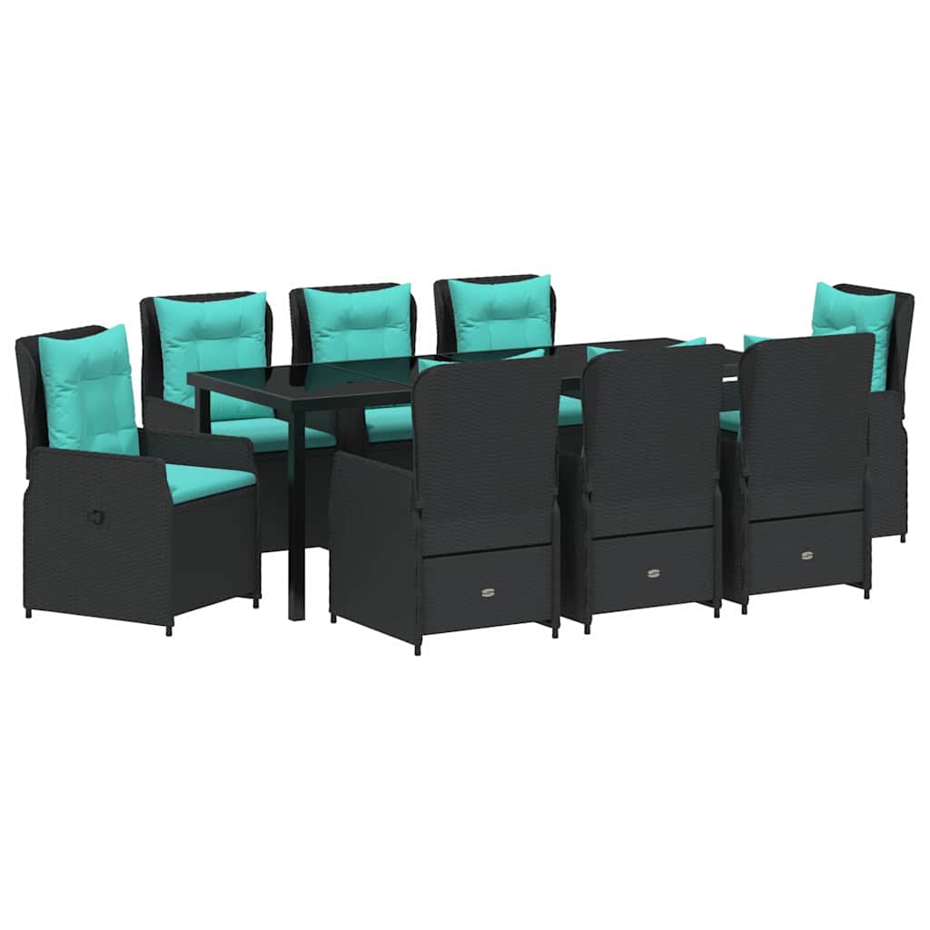 Tuin Eetset met kussen 9 pcs Zwart Poly riet is nu te koop bij PeponiXL, paradijselijk wonen!