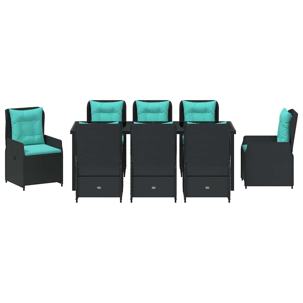 Tuin Eetset met kussen 9 pcs Zwart Poly riet is nu te koop bij PeponiXL, paradijselijk wonen!