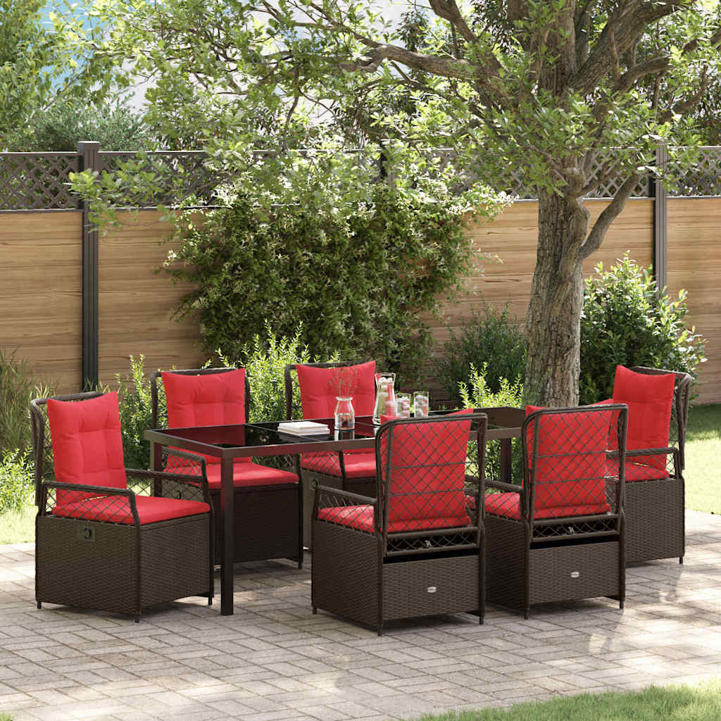 Tuin eettafelset 7 pcs Bruin poly rattan is nu te koop bij PeponiXL, paradijselijk wonen!