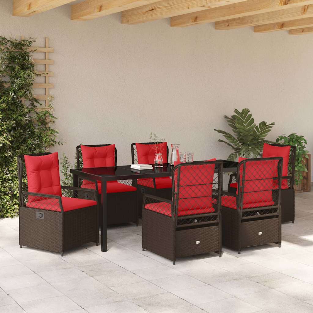 Tuin eettafelset 7 pcs Bruin poly rattan is nu te koop bij PeponiXL, paradijselijk wonen!