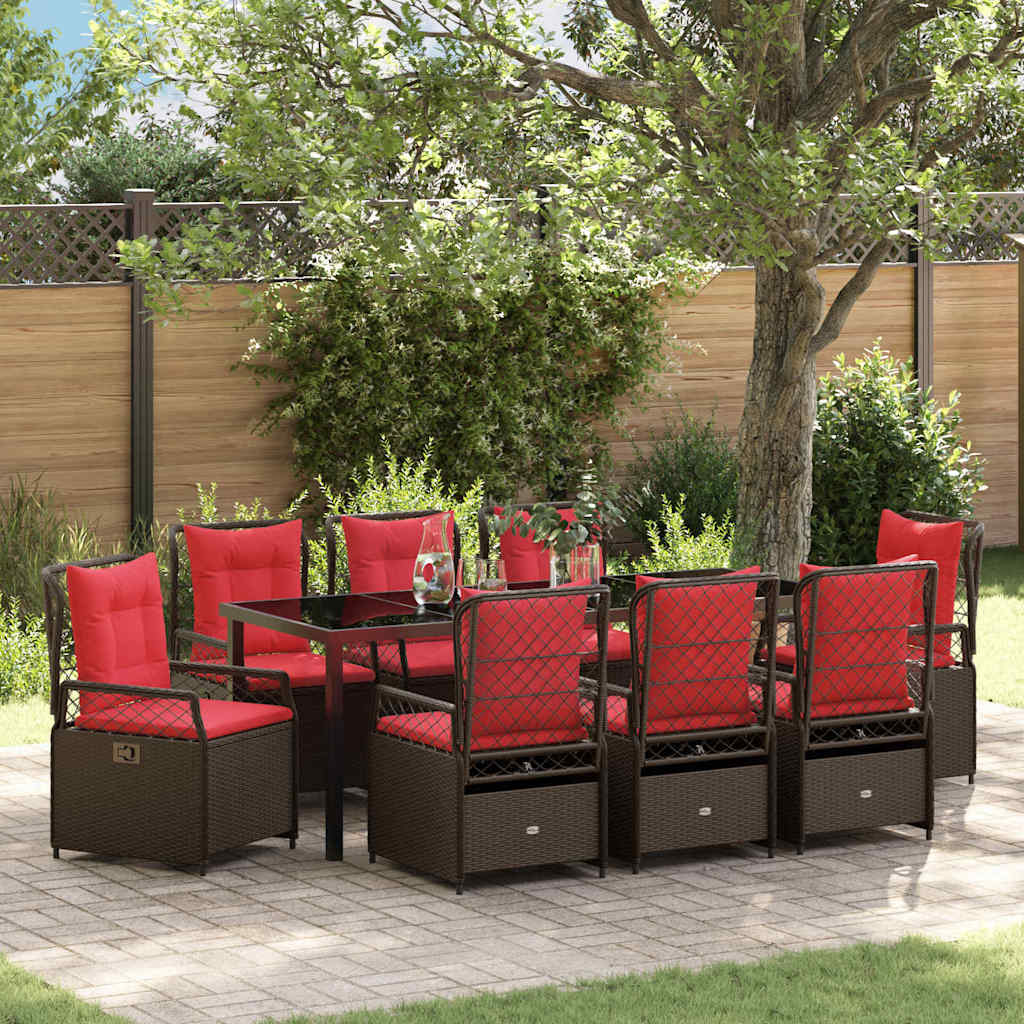 Tuin eettafelset 9 pcs Bruin poly rattan is nu te koop bij PeponiXL, paradijselijk wonen!