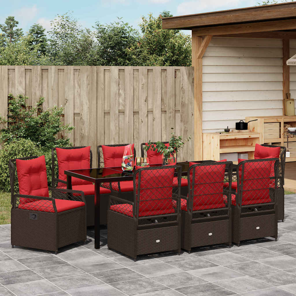Tuin eettafelset 9 pcs Bruin poly rattan is nu te koop bij PeponiXL, paradijselijk wonen!