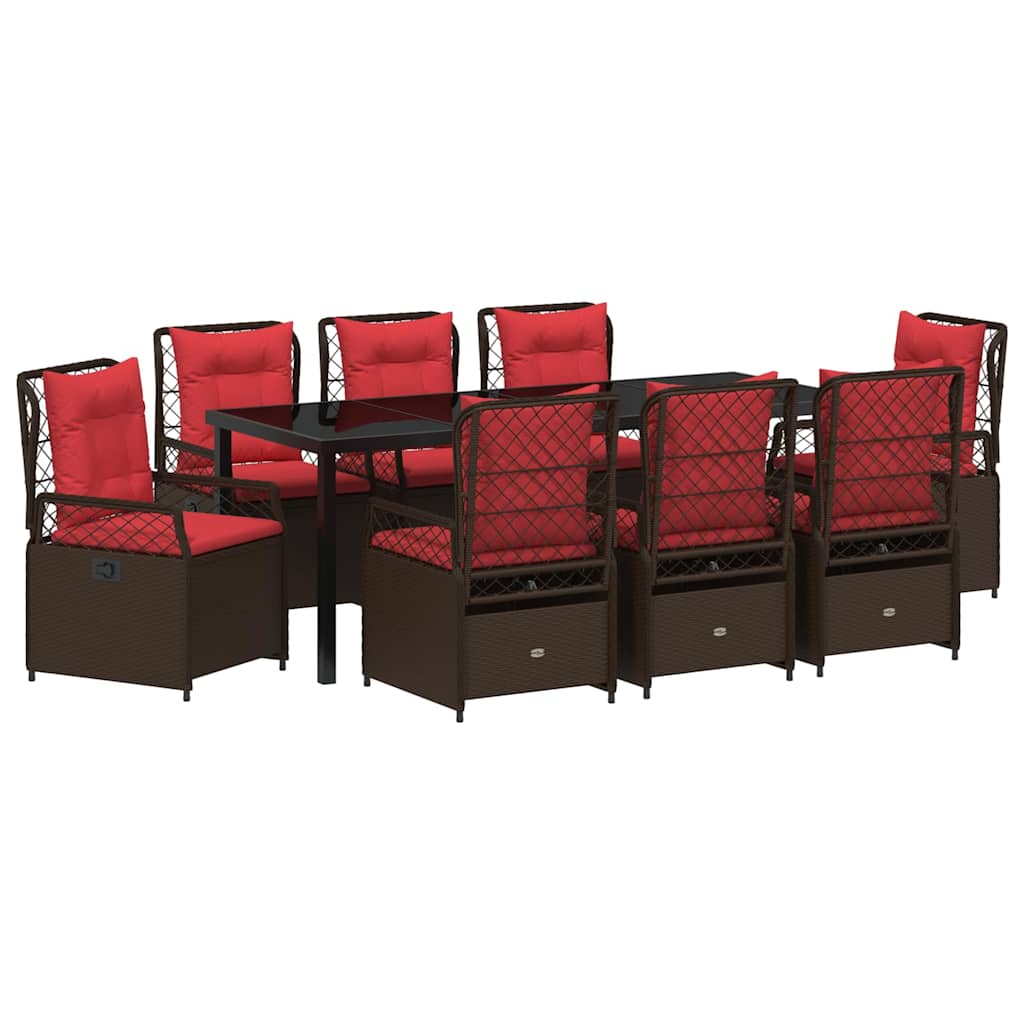 Tuin eettafelset 9 pcs Bruin poly rattan is nu te koop bij PeponiXL, paradijselijk wonen!