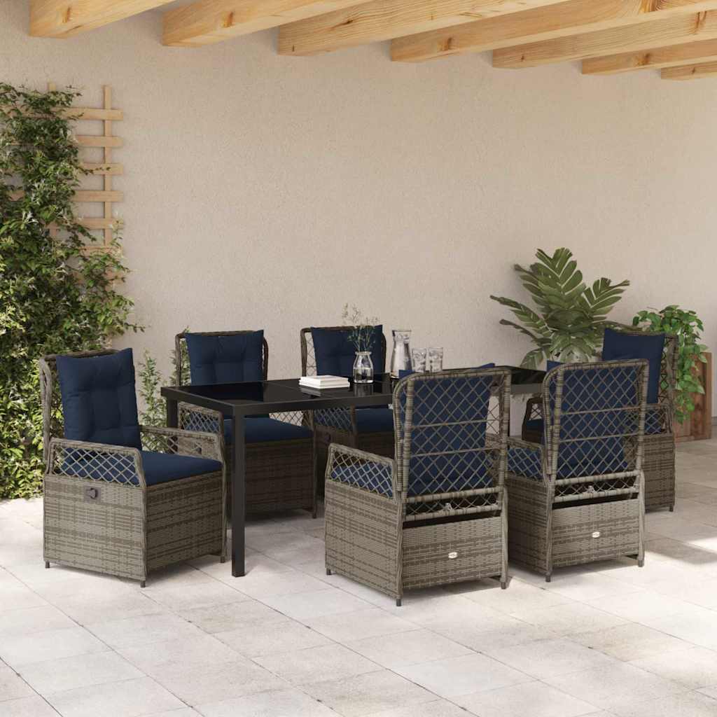 Tuin eettafelset 7 pcs Grijs poly rattan is nu te koop bij PeponiXL, paradijselijk wonen!