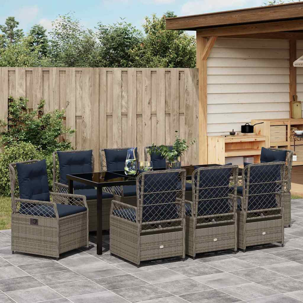 Tuin eettafelset 9 pcs Grijs poly rattan is nu te koop bij PeponiXL, paradijselijk wonen!