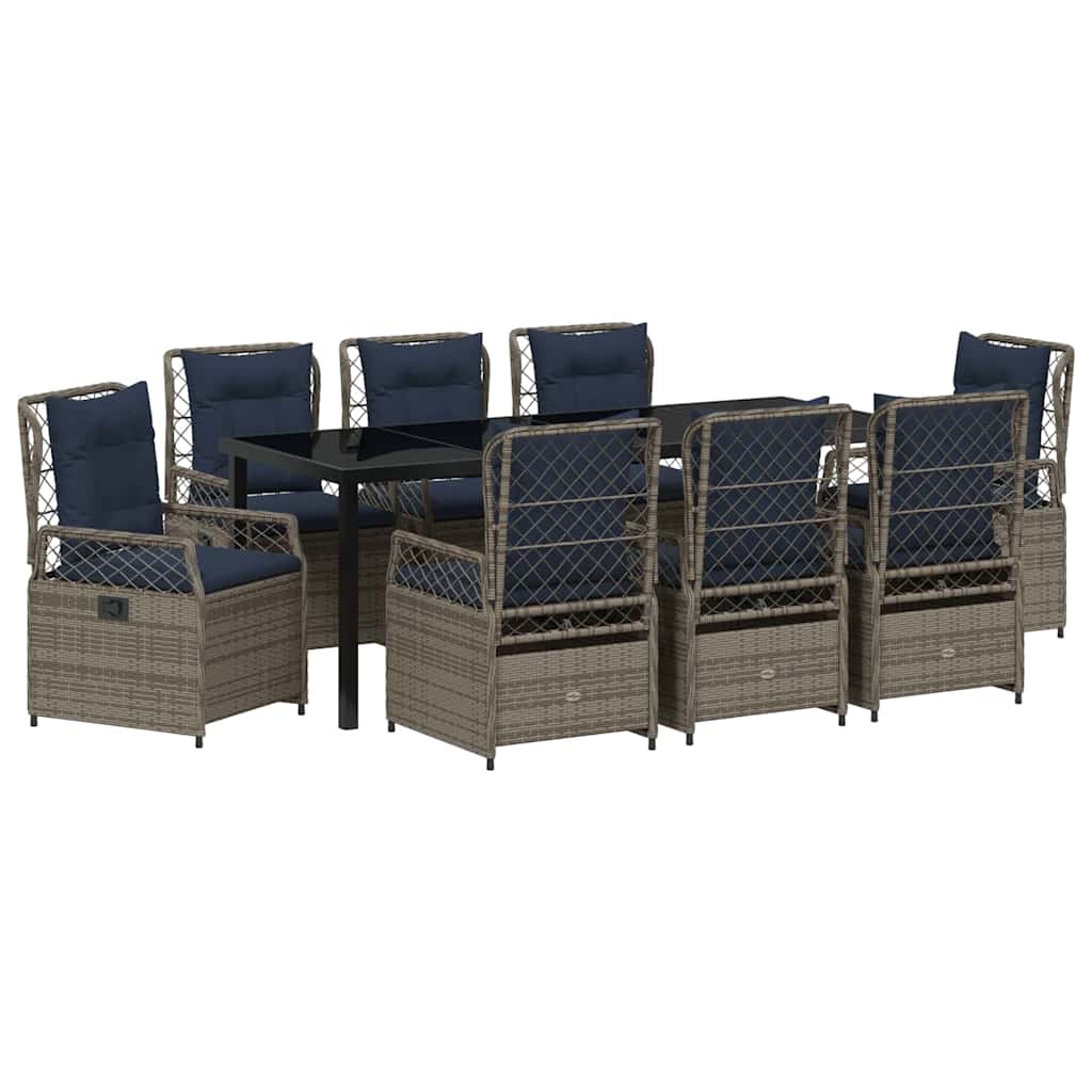 Tuin eettafelset 9 pcs Grijs poly rattan is nu te koop bij PeponiXL, paradijselijk wonen!