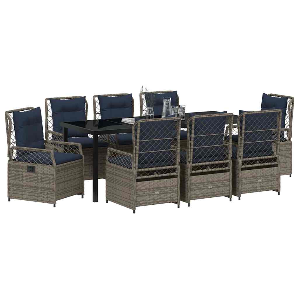 Tuin eettafelset 9 pcs Grijs poly rattan is nu te koop bij PeponiXL, paradijselijk wonen!