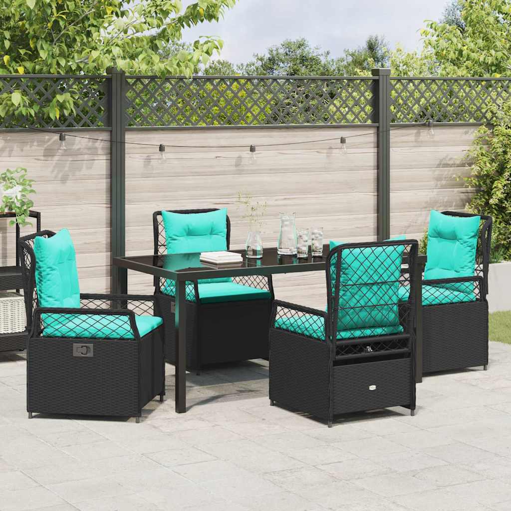 Tuin eettafelset 5 pcs Zwart poly rattan is nu te koop bij PeponiXL, paradijselijk wonen!