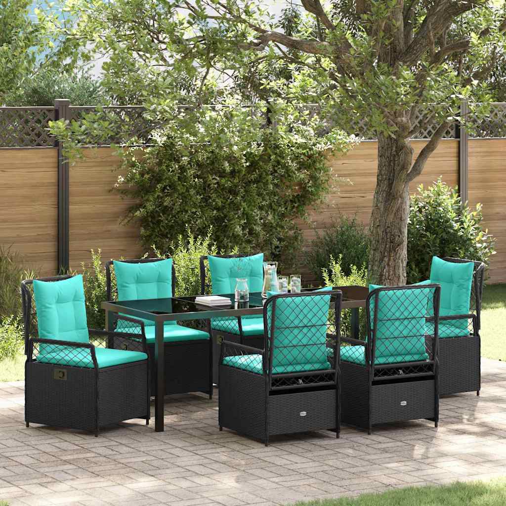 Tuin eettafelset 7 pcs Zwart poly rattan is nu te koop bij PeponiXL, paradijselijk wonen!