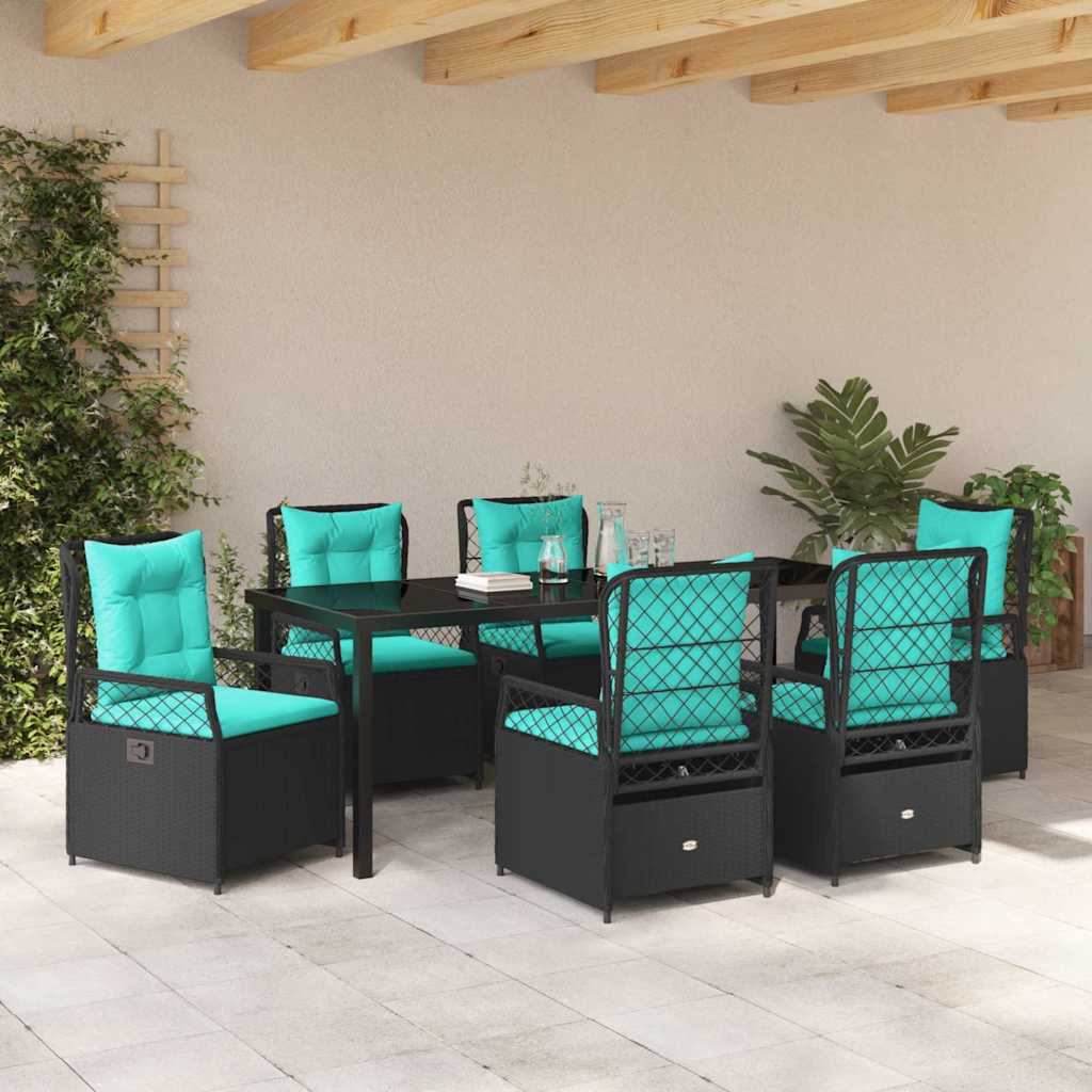 Tuin eettafelset 7 pcs Zwart poly rattan is nu te koop bij PeponiXL, paradijselijk wonen!