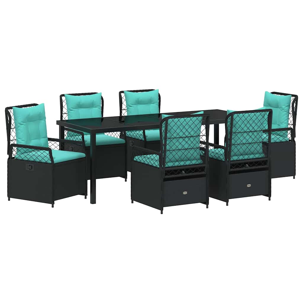 Tuin eettafelset 7 pcs Zwart poly rattan is nu te koop bij PeponiXL, paradijselijk wonen!